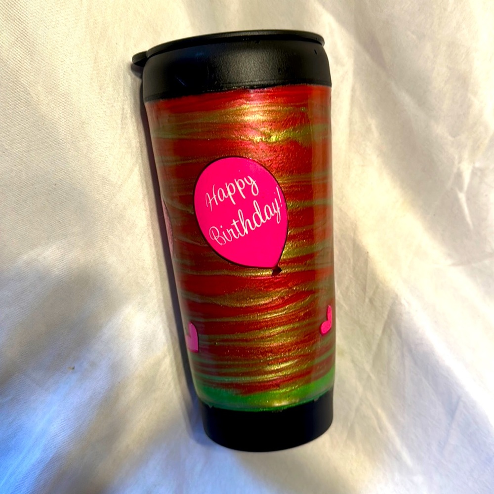 Happy Birthday Tumbler Hearts Balloons With Lid